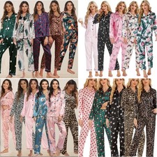 Womens Satin Pyjamas Ladies PJs Silk Long Sleeve Soft Nightwear Sleepwear Sets