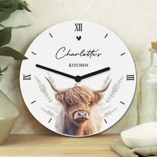 Personalised Highland Cow Wooden Clock - Personalised Gift