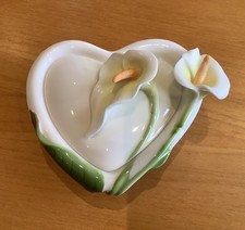 Vintage Graff Porcelain Lidded Trinket Dish Arum Lily Design Heart-Shaped VGC