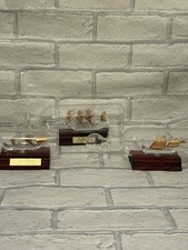 Mayflower Glass Mary Rose Ship In A Glass Bottle with gold sails on Stand x 3