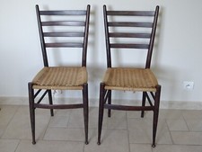 pair antique teak chair rope