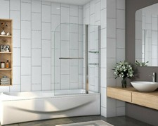 Chrome 180?Pivot Bath Shower Screen 1000x1400mm With Glass Shelves & Towel Rail