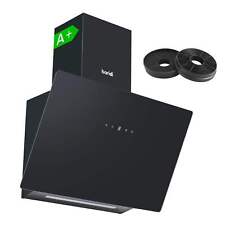 Chimney Cooker Hood, Touch Controls & Carbon Filters, Angled, 60cm - Black Glass