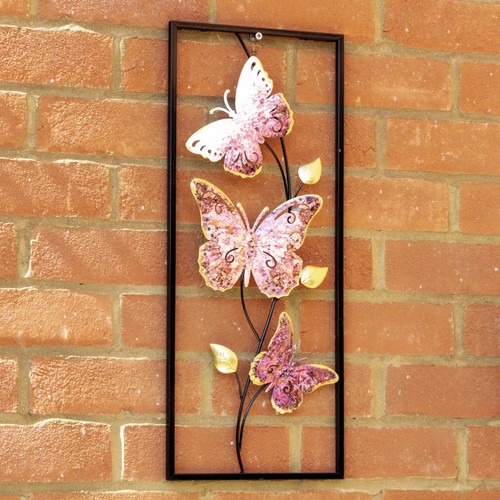 Pink butterfly metal garden - pink,