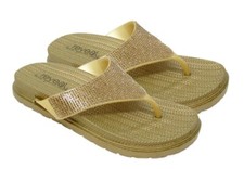 Womens Gold Flip Flops Diamante T-post Summer Pool Spa Holiday Sandals Sizes