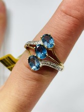 TJC gilded silver,london blue topaz and diamonds ring UK size Q new