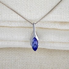 9ct White Gold Tanzanite Necklace SMALL Marquise Natural Gemstone Minimalist