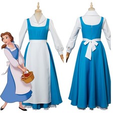 Beauty and the Beast:Princess Belle Blue Maid Dress uniform Cosplay Costume