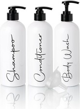 Alora 32oz Reusable Shampoo and Conditioner Bottles - Set of 3 - Easy to Read La