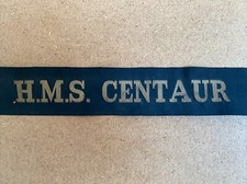 H.M.S. CENTAUR early 40’s/50’s Flat A type Cap tally with narrow brass wire font