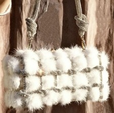 Elegant Handbag designer inspired bag with Rhinestones & Faux Fur. Uk Seller.