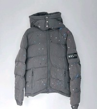 NVLTY Mens Paint Puffer Puffer Jacket Splatter Pattern Outdoor / Large / Grey
