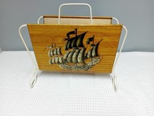 Vintage 1950s Sailing Boat Metal Magazine Newspaper Rack, Vinyl Storage