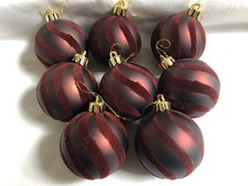 Set of 8 Brown Velvet Swirl Embellished Christmas Tree Baubles Ornaments