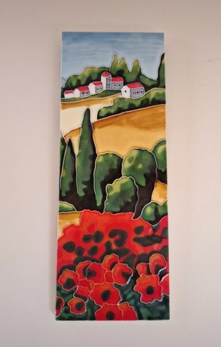 Ceramic art tile poppy fields - ceramic,