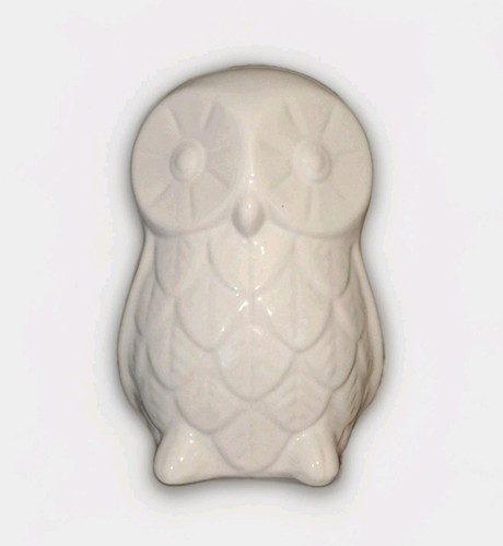 Large white ceramic glazed owl - white,