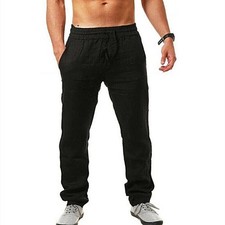 UK Mens Casual Sports Cotton Linen Pants Breathable Loose Running Yoga Trousers!