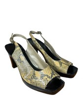 CHARLES JOURDAN PARIS Leather Snakeskin Peep Toe 4” Block Heel Shoes Uk 5.5