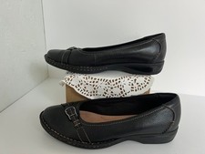 Clarks Collection Soft Cushion 5D Leather Black Slip On Low Heel Shoes VGC