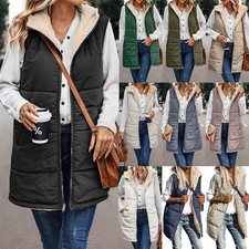 Ladies⭐Hooded Body Warmer Fleece Fur Waistcoat Reversible Gilet Jacket PLUS SIZE