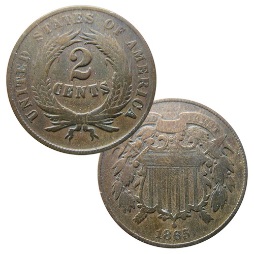 1865 two cent piece circulated - two,