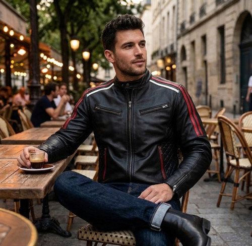Men black cafe racer - black, leather