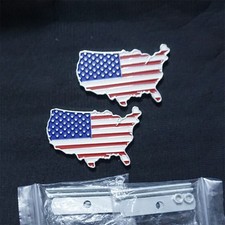 2x Glossy USA Map Flag Metal