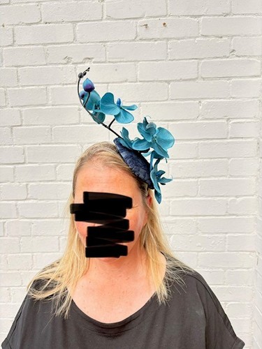 Turquoise navy fascinator on - &,