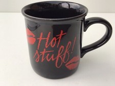 Vintage  Hot Stuff Mug 1990s Kitsch Retro Lips Kiss Valentine Black red