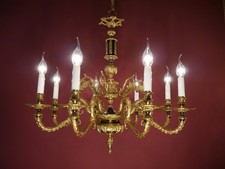 ANTIQUE  EMPIRE CHANDELIER BRASS FIXTURES BLACK VARNISH 8 LAMP Ø 28"