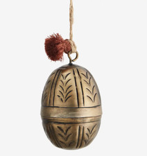 Hanging Gold Egg Decoration, Etched Brass Egg Ornament Bauble, Boho Decor