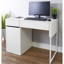 Home Office Desk White with 2 Drawer & 1 Door Cabinet Computer Workstation Study