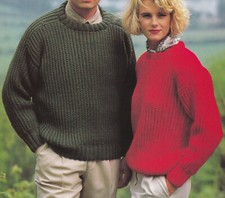 Knitting Pattern Ladies/Mans Saddle Shoulder Sweater 2Row Rib Pattern Aran 30-46