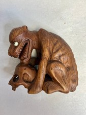 Wolf and Skull Wood Carved