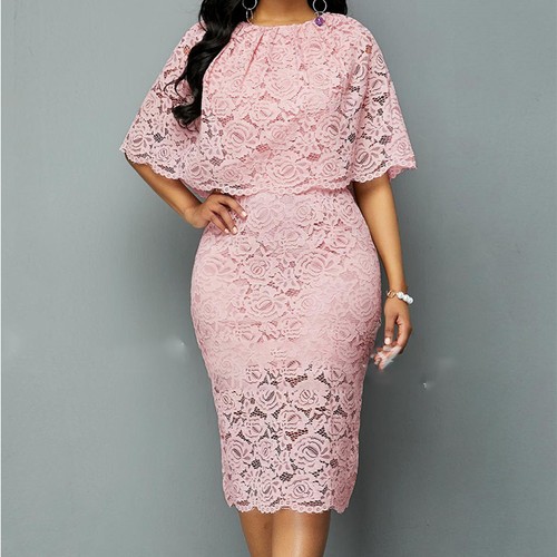 Elegant pink lace bodycon midi - elegant,