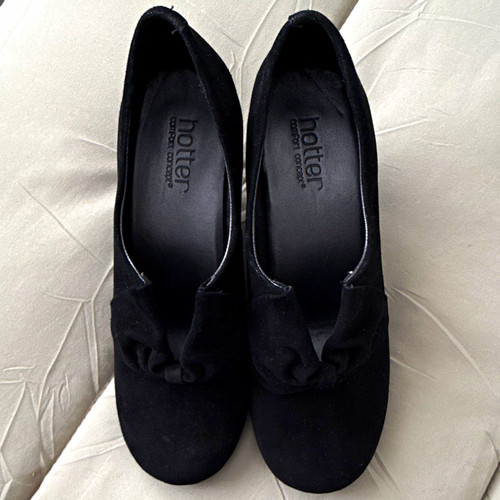 Hotter black suede bow court - black,