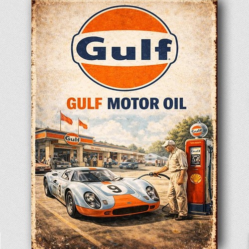 Gulf motor oil sign metal - metal, wall