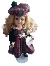 Leonardo Collector's Porcelain Doll Andrea Tartan Scottish Outfit With Stand 11"