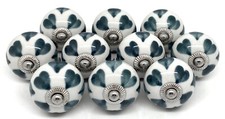 Set of 10 White with Hearts Ceramic Cupboard or Drawer Knobs Vintage Look Mix