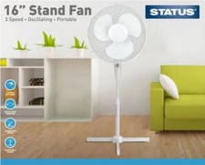 Pedestal Stand Fan 16” Status  Oscillating Fan White 3 Speed Adjustable Angle