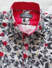 Makrom   Formal - Casual - School Shirt - White w/Multi Butterfly Print - 16.5''
