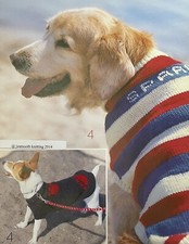 Dog Coat Jumper Knitting pattern Stripes & Paw Print 5 Sizes Vintage