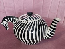 Vintage Zebra Stripe Teapot Black & White Animal Print Novelty Zebra Head Handle