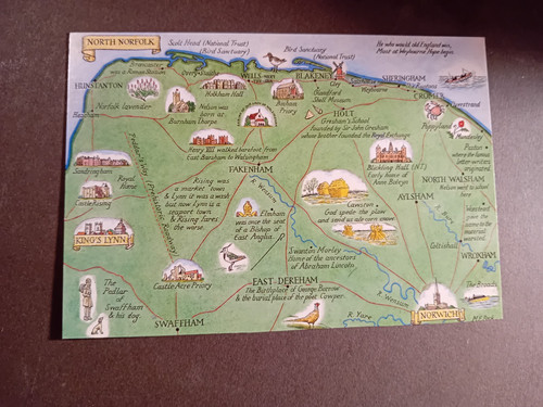 Map postcard north norfolk - map,