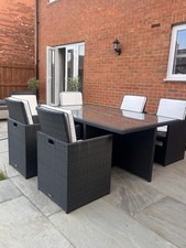 6-Seater Rattan Dining Set with Cushions and Glass Top Table