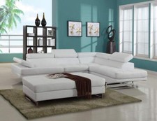 White Leather L Shaped Two