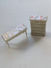 Dolls House Wooden Bedroom Table and Drawers Set - Unbranded