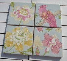 LAURA ASHLEY Set of 4 Unique Ceramic Coasters 'SUMMER PALACE' - DUCK EGG BLUE