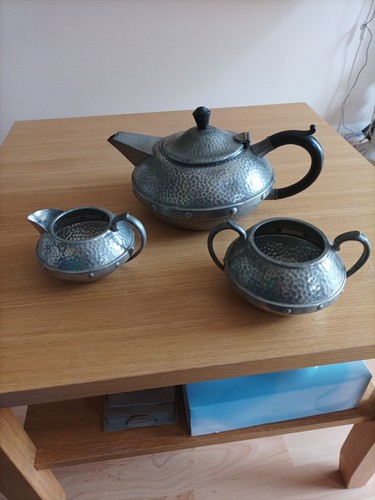 Arts crafts pewter tea - &,