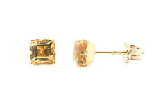 9ct Gold Citrine Studs Square 4mm earrings Gift Boxed Made in UK  